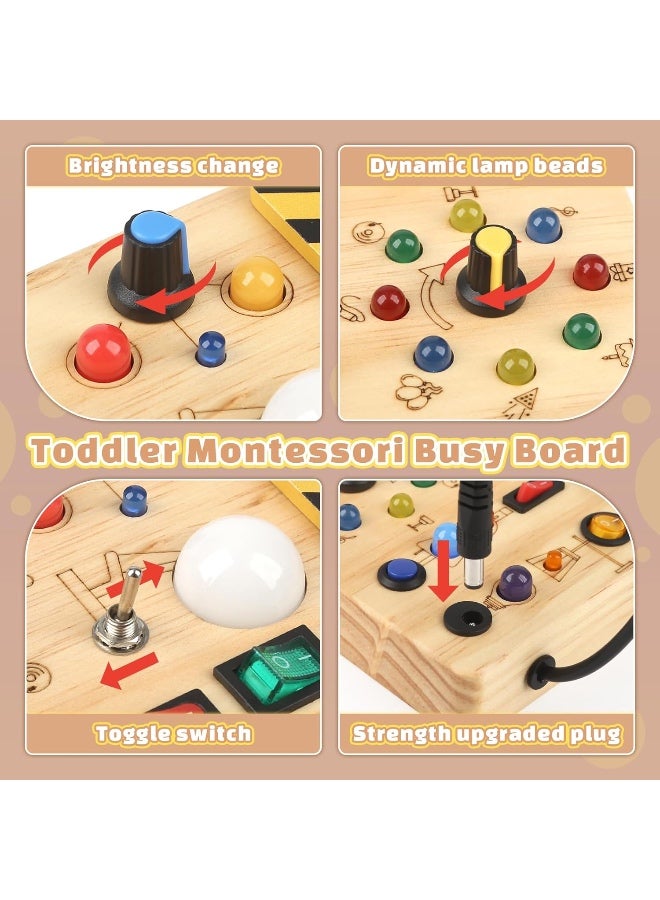 لوحة مونتيسوري النشطة مع 19 مفتاح إضاءة LED وألعاب حسية وألعاب مفاتيح إضاءة للأطفال الصغار من 1 إلى 3 سنوات، لعبة تعليمية خشبية للسفر، هدية لوحة فيدجيت للأولاد والبنات من عمر 18 شهرًا فما فوق - Image 4