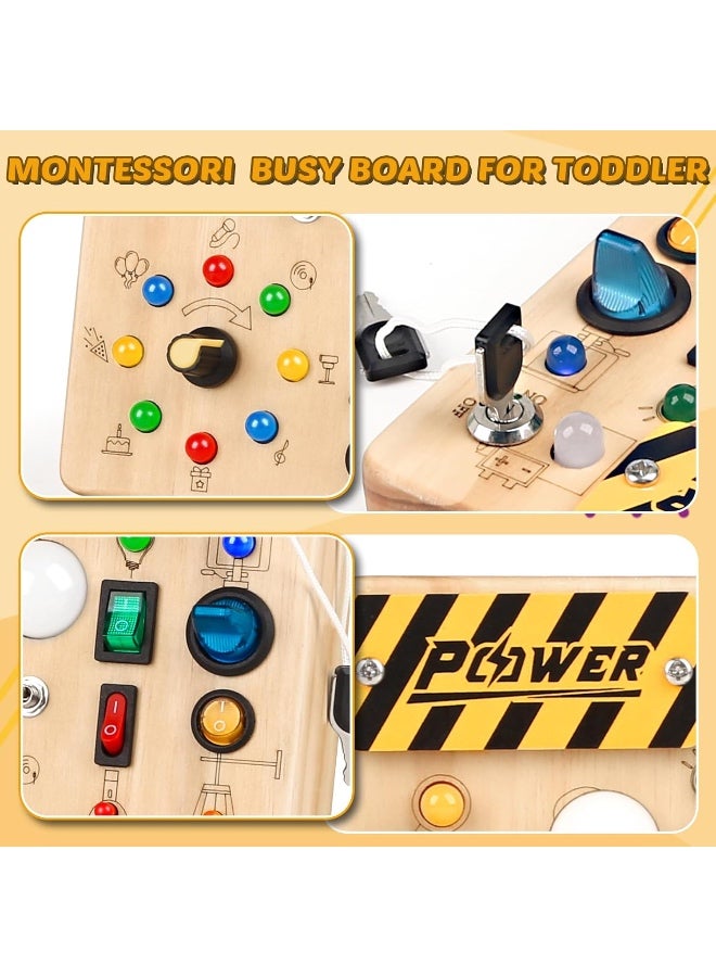 لوحة مونتيسوري النشطة مع 19 مفتاح إضاءة LED وألعاب حسية وألعاب مفاتيح إضاءة للأطفال الصغار من 1 إلى 3 سنوات، لعبة تعليمية خشبية للسفر، هدية لوحة فيدجيت للأولاد والبنات من عمر 18 شهرًا فما فوق - Image 5