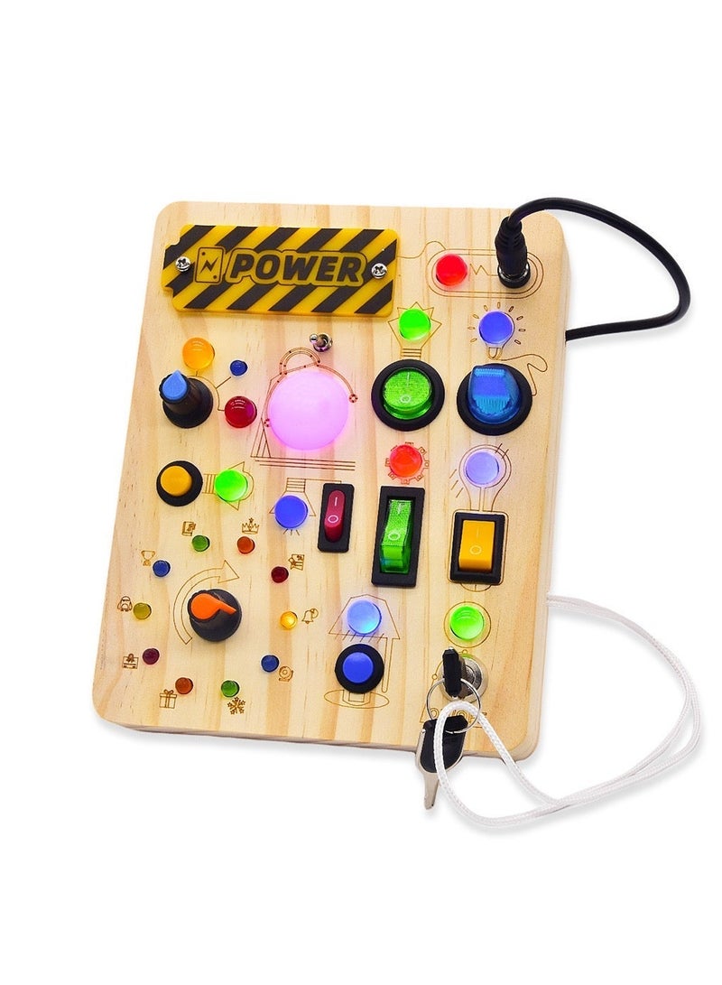 لوحة نشاطات مع 23 مصباح LED و 10 مفاتيح، ألعاب مونتيسوري خشبية حسية للأطفال الصغار، ألعاب تعليمية للتنقل وألعاب تعليمية للتوحد، هدايا أعياد ميلاد للأولاد والبنات، هدية لوحة نشاطات للأولاد والبنات من عمر 18 شهرًا فما فوق - Image 1