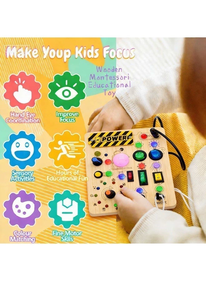 Montessori Toddler Busy Board, Baby Wooden Busy Board with 23 LED Light Switches, Sensory Toys, Light Switch Toys, Travel Toys For 1+ Year Old Baby and Toddler - Image 5