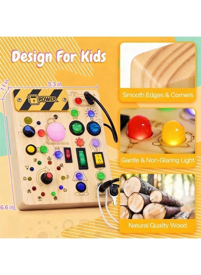 Montessori Toddler Busy Board, Baby Wooden Busy Board with 23 LED Light Switches, Sensory Toys, Light Switch Toys, Travel Toys For 1+ Year Old Baby and Toddler - Image 4