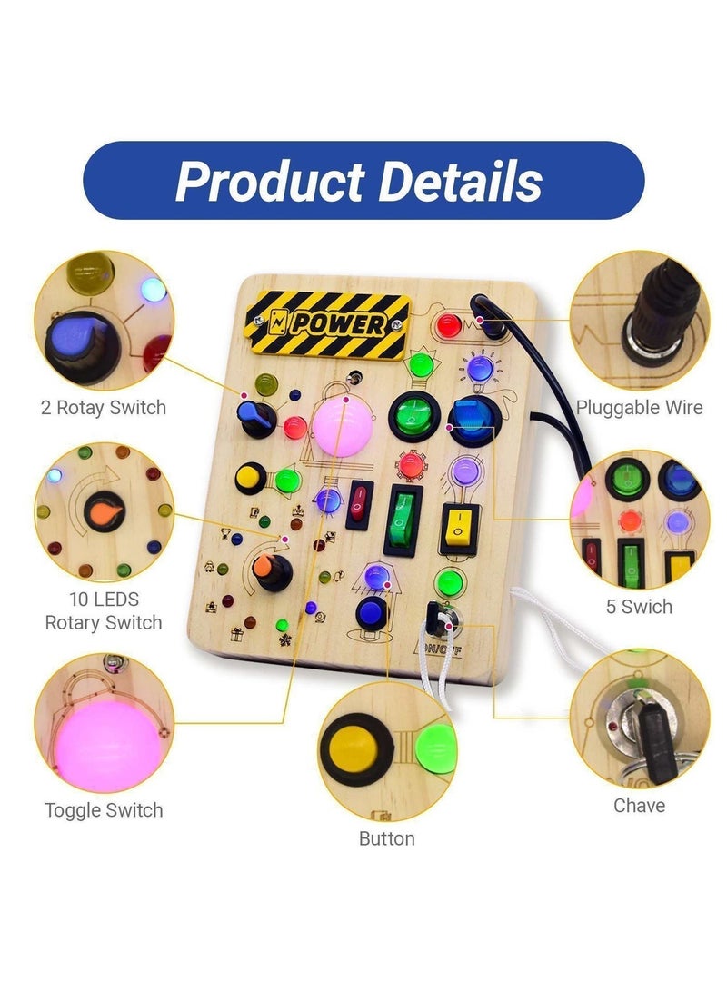Montessori Toddler Busy Board, Baby Wooden Busy Board with 23 LED Light Switches, Sensory Toys, Light Switch Toys, Travel Toys For 1+ Year Old Baby and Toddler - Image 3