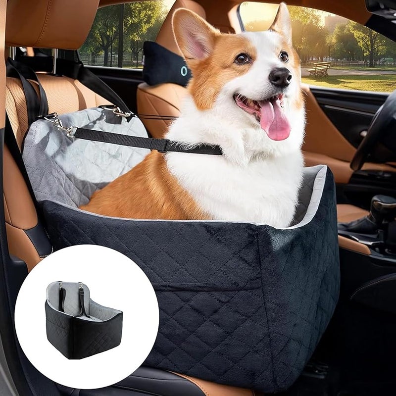 Black Gray Pet Car Seat With Storage Pockets Adjustable Belt For Small Medium Dogs - Image 3