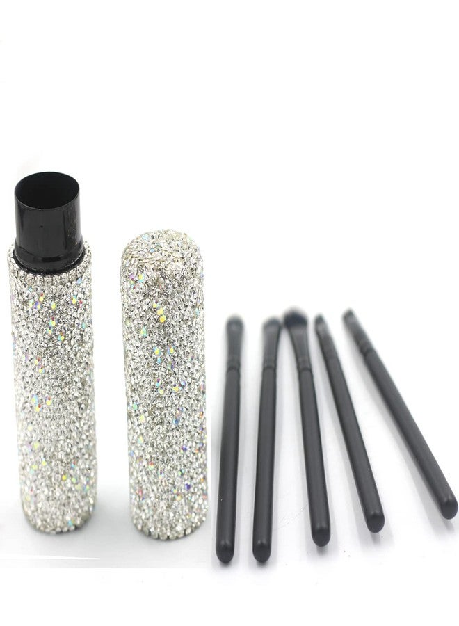 Bestbling Bling Bling Portable 5-Piece Makeup Brush Set for Eyeshadow and Eyebrows with Rhinestone Barrel Packaging (Silver) - Image 3