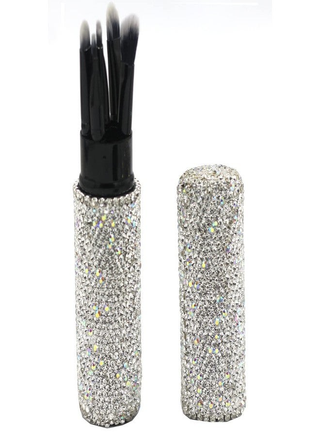 Bestbling Bling Bling Portable 5-Piece Makeup Brush Set for Eyeshadow and Eyebrows with Rhinestone Barrel Packaging (Silver) - Image 1