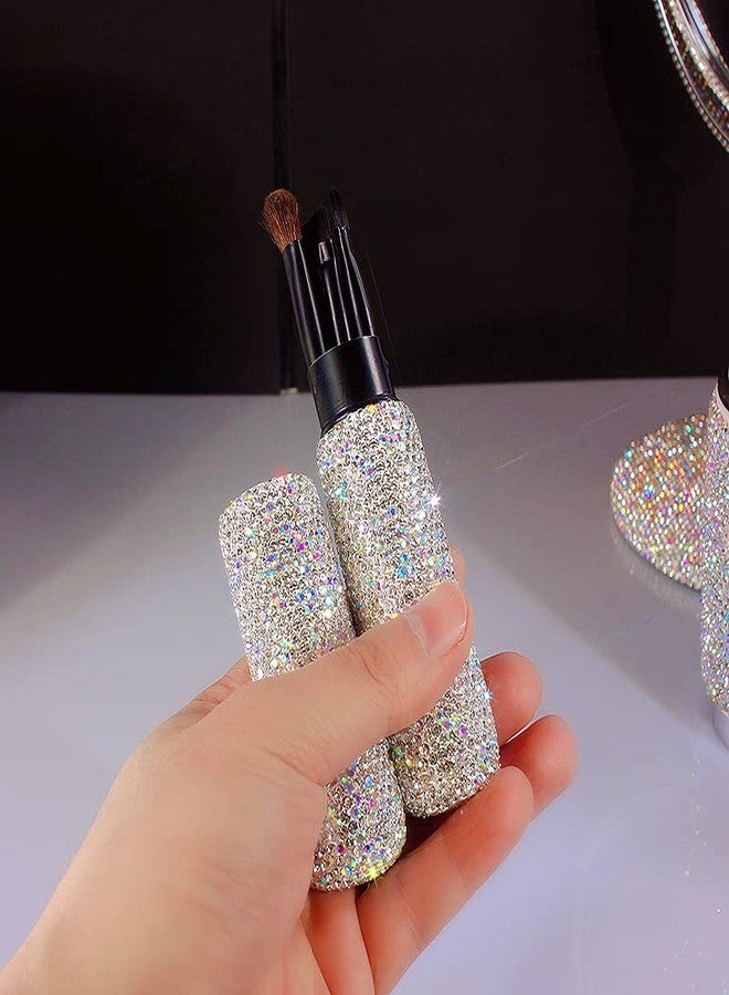 Bestbling Bling Bling Portable 5-Piece Makeup Brush Set for Eyeshadow and Eyebrows with Rhinestone Barrel Packaging (Silver) - Image 4