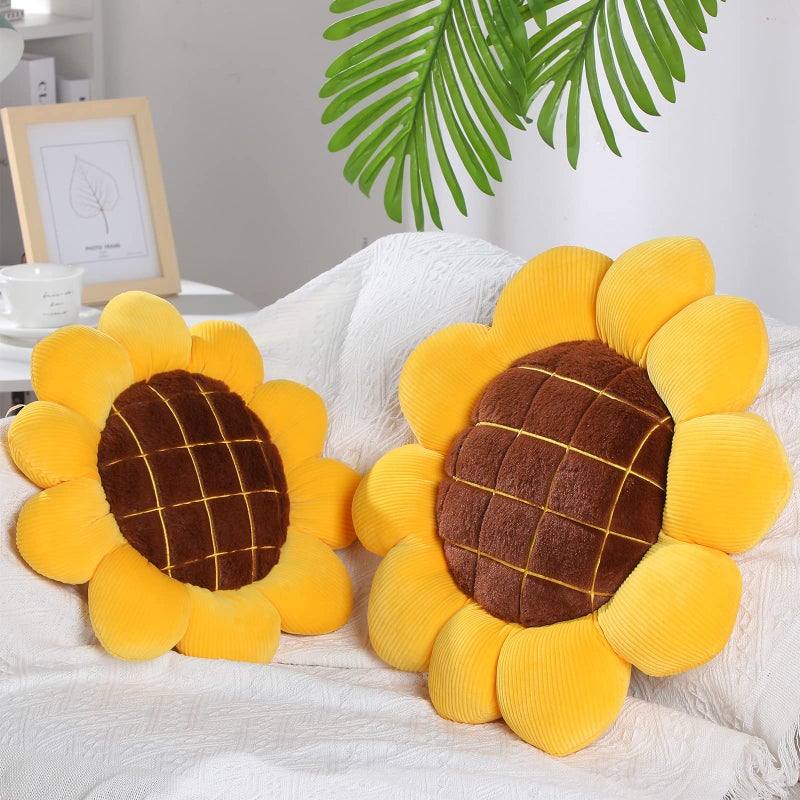 Unittype Unittype 2 Pcs Flower Floor Throw Pillow Plush Sunflower Shape Cushion Reading Nook Cushion Decor Seating Corner Mat for Kids Adult Bedroom Sofa 19 Inch 15 Inch 