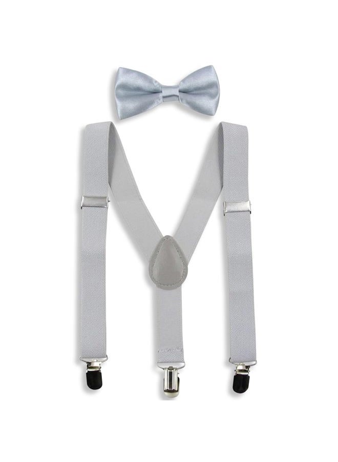 Hanerdun Kids Suspender Bowtie Sets Adjustable Suspender With Bow Ties Gift Idea For Boys And Girls, Light Gray, One Size - Image 1