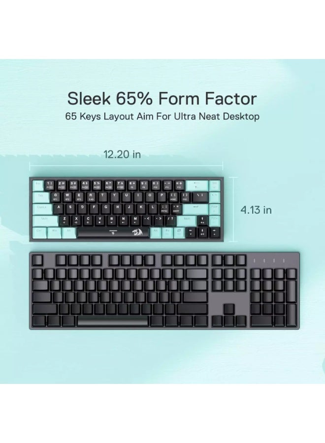 ريدراجون لوحة مفاتيح ميكانيكية للألعاب Redragon K631 Pro CASTOR، لاسلكية، بتقنية البلوتوث، سلكية، RGB، مزودة بمفتاح لمس Panda Quiet قابل للتبديل السريع مع مقبس لوحة دوائر مطبوعة حر التعديل قابل للتبديل السريع ولوحة شفافة - Image 2