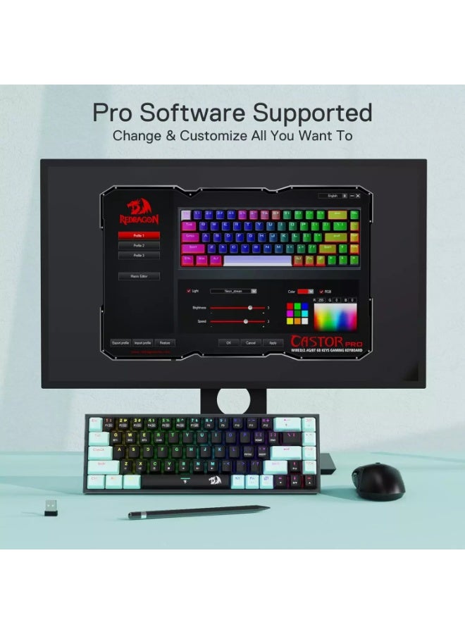 ريدراجون لوحة مفاتيح ميكانيكية للألعاب Redragon K631 Pro CASTOR، لاسلكية، بتقنية البلوتوث، سلكية، RGB، مزودة بمفتاح لمس Panda Quiet قابل للتبديل السريع مع مقبس لوحة دوائر مطبوعة حر التعديل قابل للتبديل السريع ولوحة شفافة - Image 4