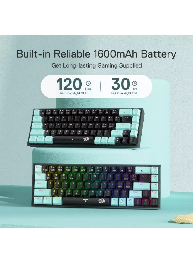 ريدراجون لوحة مفاتيح ميكانيكية للألعاب Redragon K631 Pro CASTOR، لاسلكية، بتقنية البلوتوث، سلكية، RGB، مزودة بمفتاح لمس Panda Quiet قابل للتبديل السريع مع مقبس لوحة دوائر مطبوعة حر التعديل قابل للتبديل السريع ولوحة شفافة - Image 5