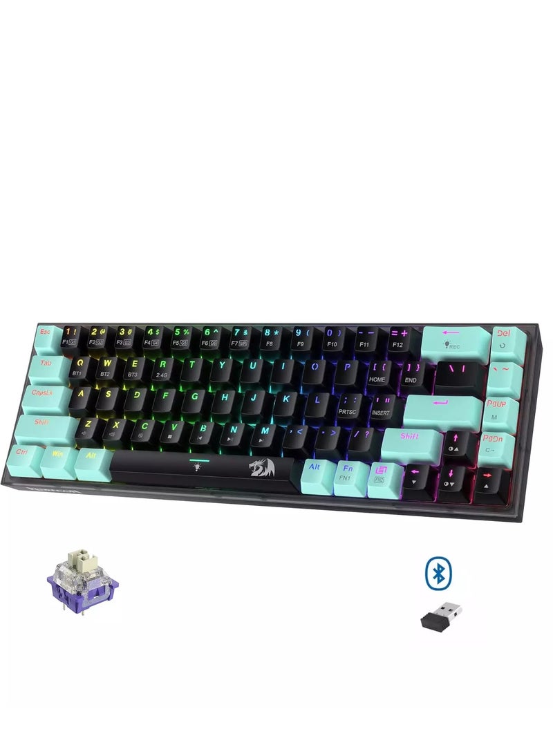 ريدراجون لوحة مفاتيح ميكانيكية للألعاب Redragon K631 Pro CASTOR، لاسلكية، بتقنية البلوتوث، سلكية، RGB، مزودة بمفتاح لمس Panda Quiet قابل للتبديل السريع مع مقبس لوحة دوائر مطبوعة حر التعديل قابل للتبديل السريع ولوحة شفافة - Image 1