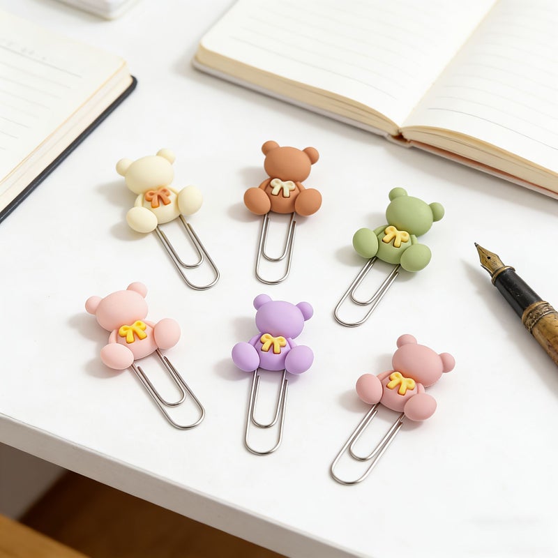 6pcs Matte Colors Transparent Bear Bookmark Paper Clips for Notebooks School Office Supplies Gifts - Image 3