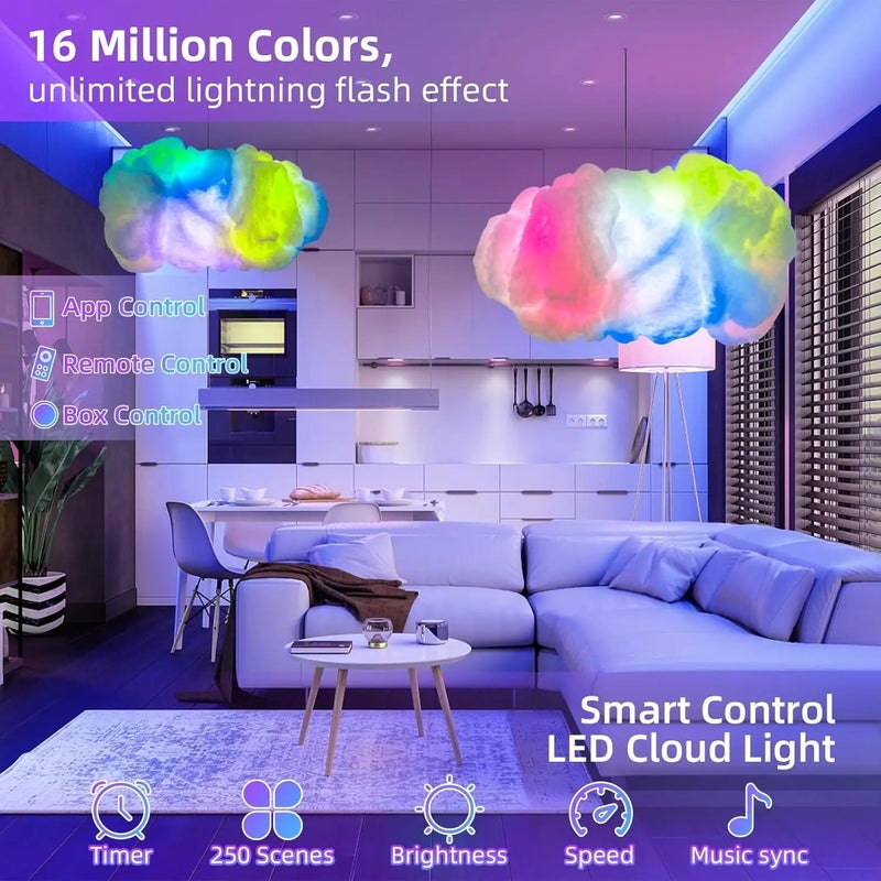 مصباح ليلي على شكل سحابة، بألوان RGB متغيرة مع جهاز تحكم عن بُعد وتطبيق للتحكم بالموسيقى - Image 4
