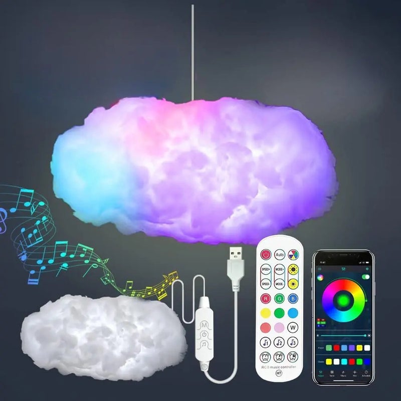 مصباح ليلي على شكل سحابة، بألوان RGB متغيرة مع جهاز تحكم عن بُعد وتطبيق للتحكم بالموسيقى - Image 1