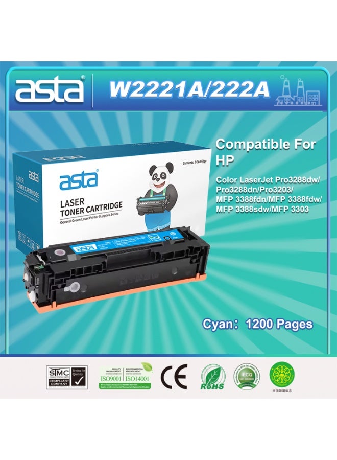 استا خرطوشة حبر سماوي ASTA W2221A 222A، 1200 صفحة، متوافقة مع طابعات HP Color LaserJet Pro 3288dw 3288dn 3203 MFP 3388fdn 3388fdw 3388sdw 3303، إنتاجية تدوم طويلًا، سهلة التركيب - Image 1