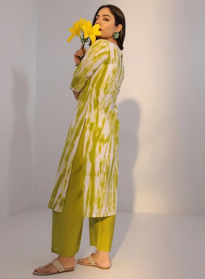 Libas Green Printed Cotton Straight Kurta and Trousers Set