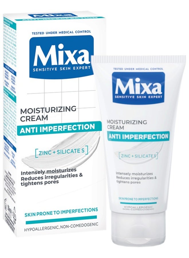 مكسا كريم مرطب للبشرة الحساسة، مضاد للعيوب، يحتوي على الزنك والسيليكات، يرطب البشرة بشكل مكثف، يقلل من عدم انتظام البشرة ويشد المسام، 50 مل