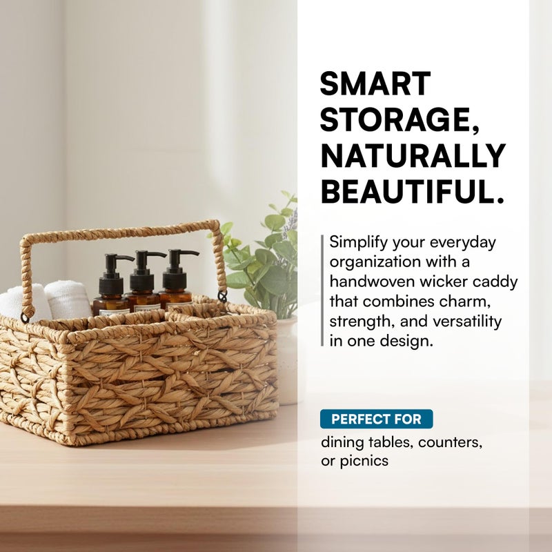 Honey Can Do Honey-Can-Do Multi-Use 3-Compartment Wicker Basket Caddy with Handle, Natural STO-09844 Natural Medium - Image 2