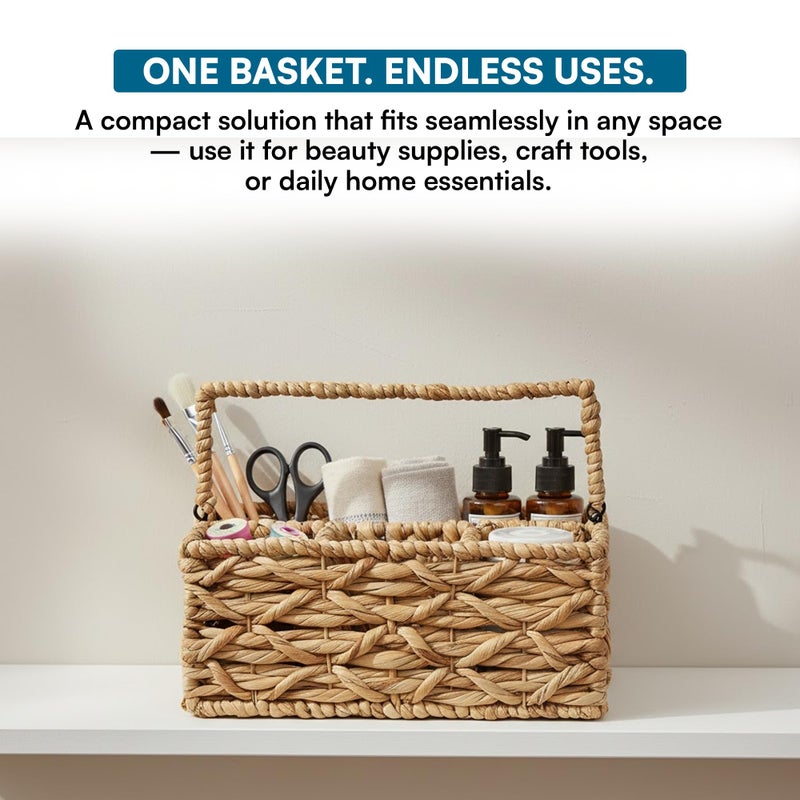 Honey Can Do Honey-Can-Do Multi-Use 3-Compartment Wicker Basket Caddy with Handle, Natural STO-09844 Natural Medium - Image 4