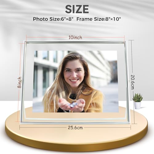 AhaGo Silver Floating Frame, 8"×10", Horizontal, For Picture 7x9, 6x8, 5x7, Tabletop Metal Photo Frames, Classy For Birthday, Wedding, Anniversary, Home or Office Décor - Image 2