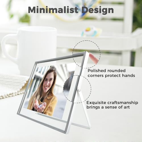 AhaGo Silver Floating Frame, 8"×10", Horizontal, For Picture 7x9, 6x8, 5x7, Tabletop Metal Photo Frames, Classy For Birthday, Wedding, Anniversary, Home or Office Décor - Image 3