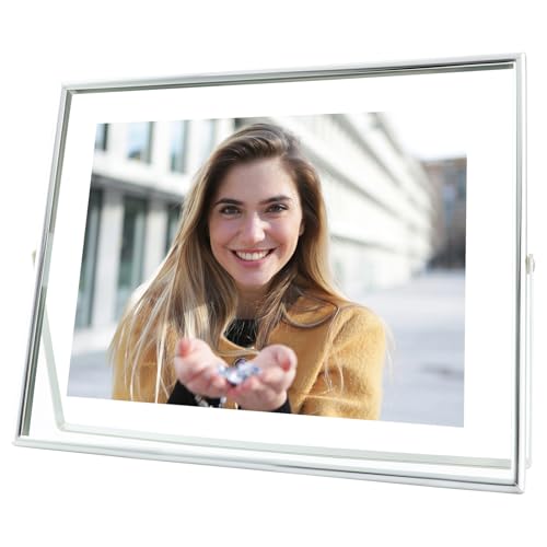 AhaGo Silver Floating Frame, 8"×10", Horizontal, For Picture 7x9, 6x8, 5x7, Tabletop Metal Photo Frames, Classy For Birthday, Wedding, Anniversary, Home or Office Décor - Image 1