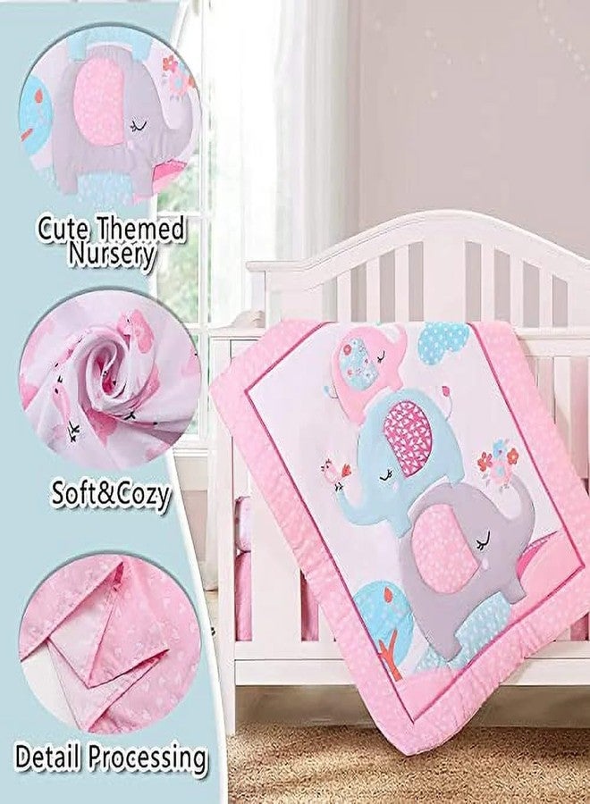 Sweet baba Elephant Crib Bedding Set for Girls, 4 Pieces Nursery Set Including Quilt/Fitted Sheet/Crib Skirt/Diaper Bag - Image 4