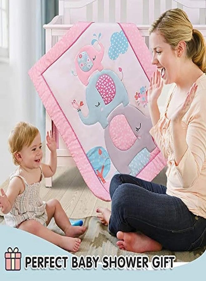 Sweet baba Elephant Crib Bedding Set for Girls, 4 Pieces Nursery Set Including Quilt/Fitted Sheet/Crib Skirt/Diaper Bag - Image 5