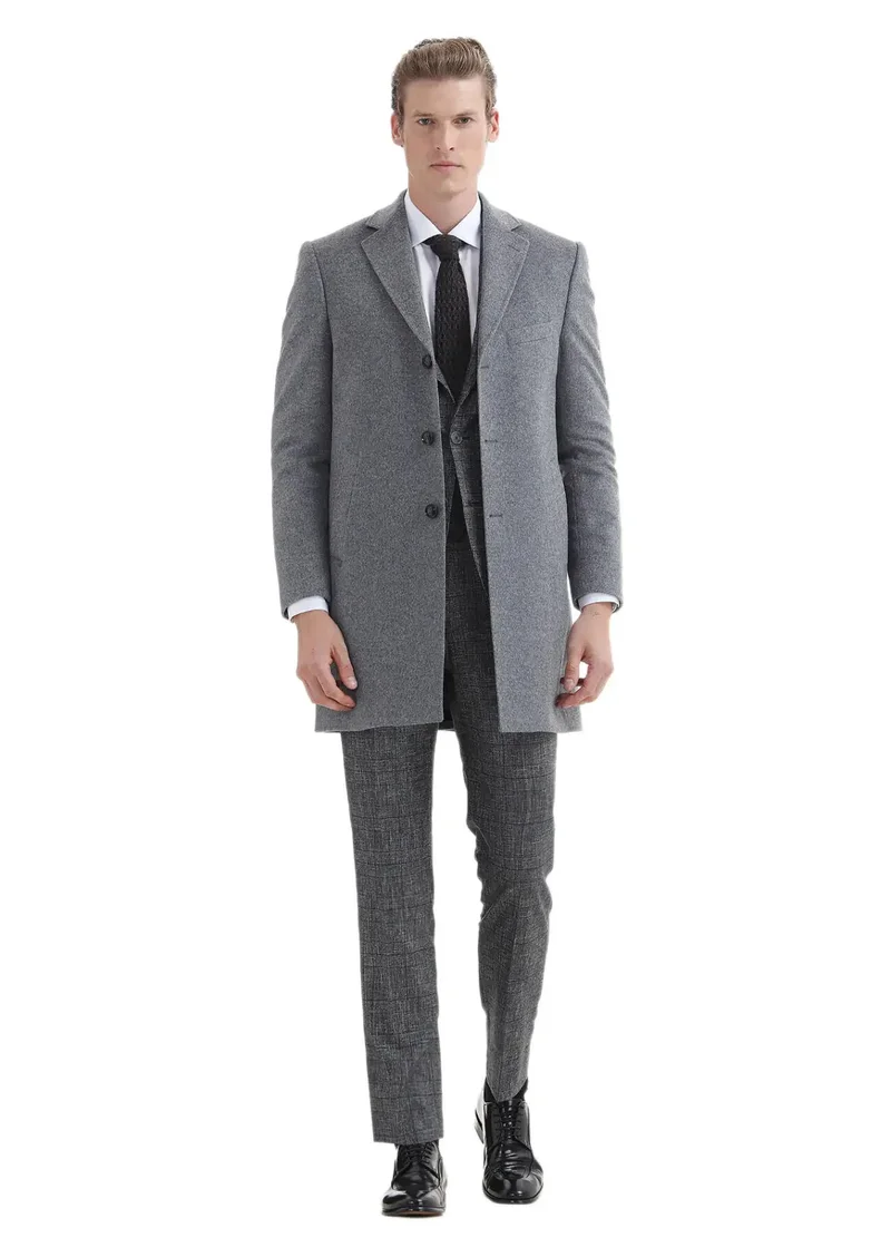 RAMSEY Hard Coal Regular Fit Butterfly Collar Classical Weaving Overcoat