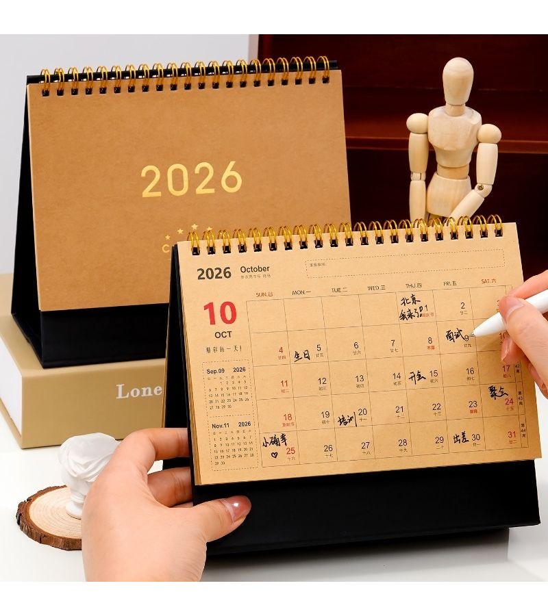 1pc 2025 2026 Bilingual English Chinese Desk Calendar Planner Monthly Grid Daily Pages Dated System Home Office Organizer Birthday New Year Gift - Image 3