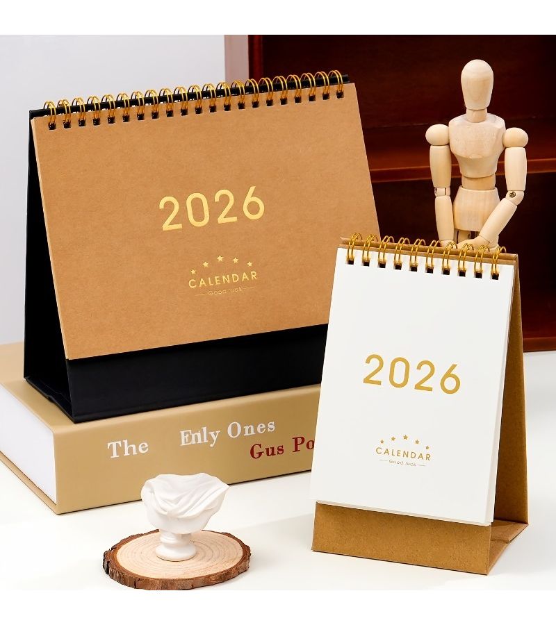1pc 2025 2026 Bilingual English Chinese Desk Calendar Planner Monthly Grid Daily Pages Dated System Home Office Organizer Birthday New Year Gift - Image 1