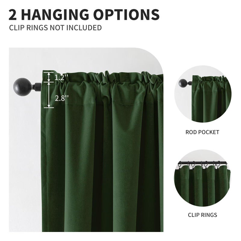 CUCRAF Dark Olive Green Velvet Blackout Curtains for Bedroom Living Room 84 inches Long, Forest Green Curtains Noise Reducing Rod Pocket(52x84 inches, 2 Panels) - Image 2