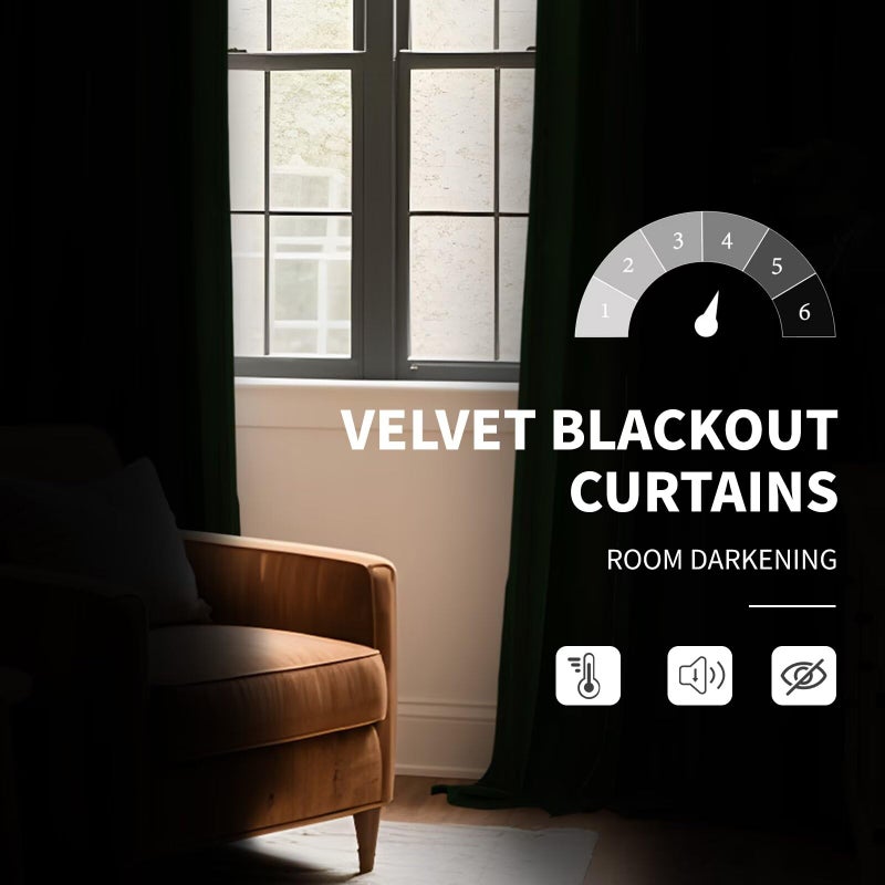 CUCRAF Dark Olive Green Velvet Blackout Curtains for Bedroom Living Room 84 inches Long, Forest Green Curtains Noise Reducing Rod Pocket(52x84 inches, 2 Panels) - Image 3