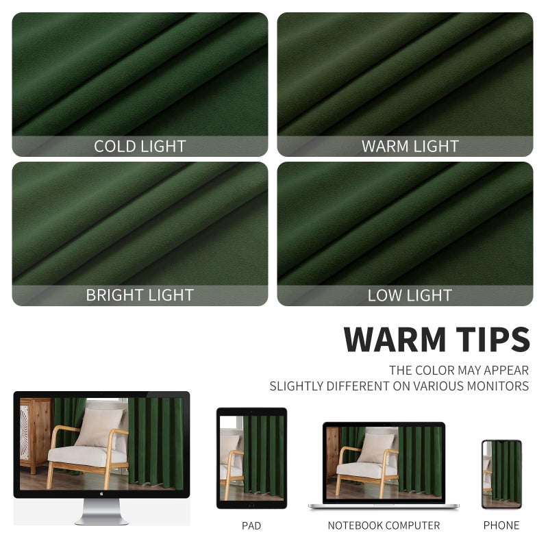 CUCRAF Dark Olive Green Velvet Blackout Curtains for Bedroom Living Room 84 inches Long, Forest Green Curtains Noise Reducing Rod Pocket(52x84 inches, 2 Panels) - Image 5