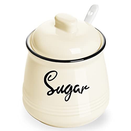 HAOTOP Farmhouse Porcelain Sugar Bowl with Lid and Spoon 12oz,Easy to Clean (Black) - Image 1