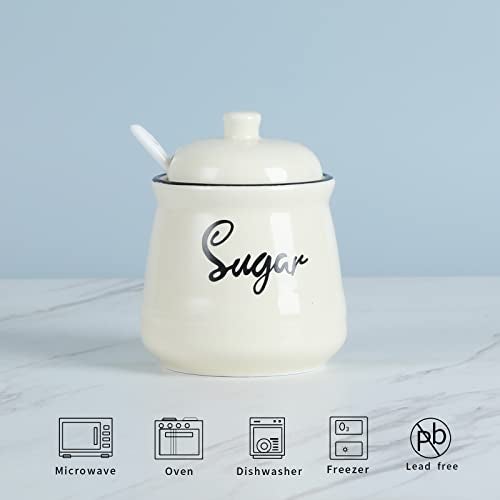 HAOTOP Farmhouse Porcelain Sugar Bowl with Lid and Spoon 12oz,Easy to Clean (Black) - Image 3