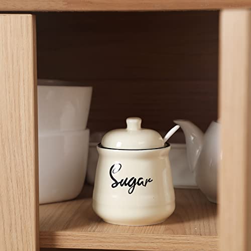 HAOTOP Farmhouse Porcelain Sugar Bowl with Lid and Spoon 12oz,Easy to Clean (Black) - Image 4