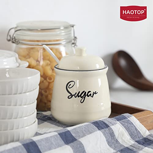 HAOTOP Farmhouse Porcelain Sugar Bowl with Lid and Spoon 12oz,Easy to Clean (Black) - Image 2