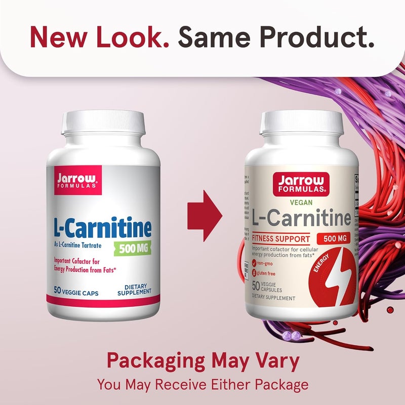 Jarrow Formulas LCarnitine 500 mg Dietary Supplement Support for Cellular Energy Production 50 Veggie Capsules 50 Day Supply - Image 2