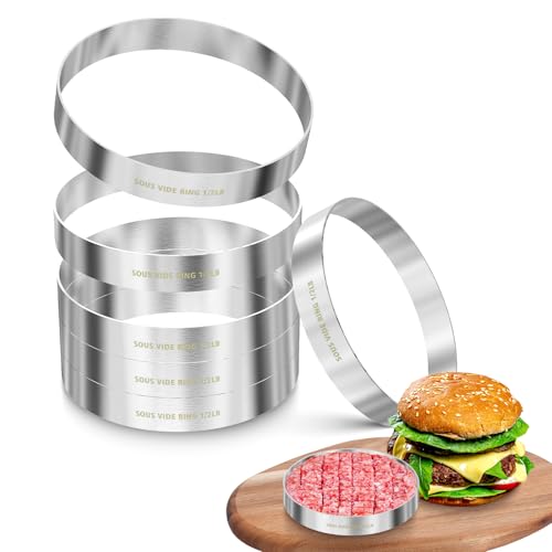 diatomiteco Sous Vide Hamburger Patties Cooking Rings for Immersion Circulator, Make 1/2 LB Hamburgers, Set of 6, Made of Food Grade 304 Stainless Steel, Sous Vide Accessories, Ring Molds for Cooking - Image 1