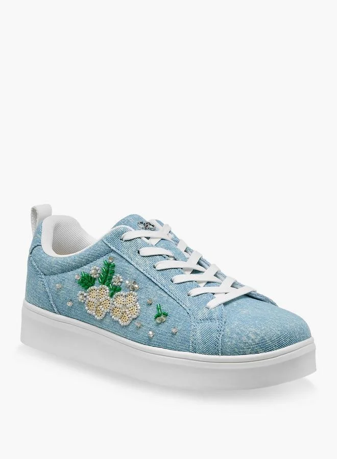 Celeste Women Denim Embroidered Ankle Sneakers