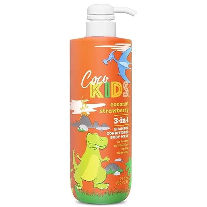 Cocomagic Cocokids 3-in-1 Kids Shampoo + Conditioner + Body Wash | Gentle, Hair & Body Cleanser Tear-Free | No Parabens, For All Skin Types, Made in USA – Coconut Strawberry, 24 Fl Oz - Image 1
