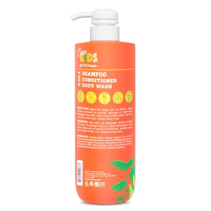 Cocomagic Cocokids 3-in-1 Kids Shampoo + Conditioner + Body Wash | Gentle, Hair & Body Cleanser Tear-Free | No Parabens, For All Skin Types, Made in USA – Coconut Strawberry, 24 Fl Oz - Image 2