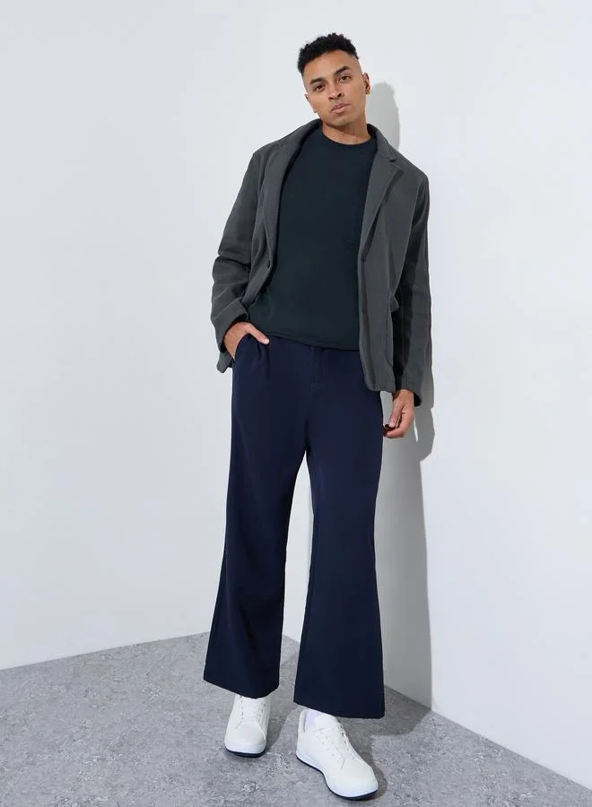 Styli Charcoal Solid Pocket Details Tailored Winter Coat