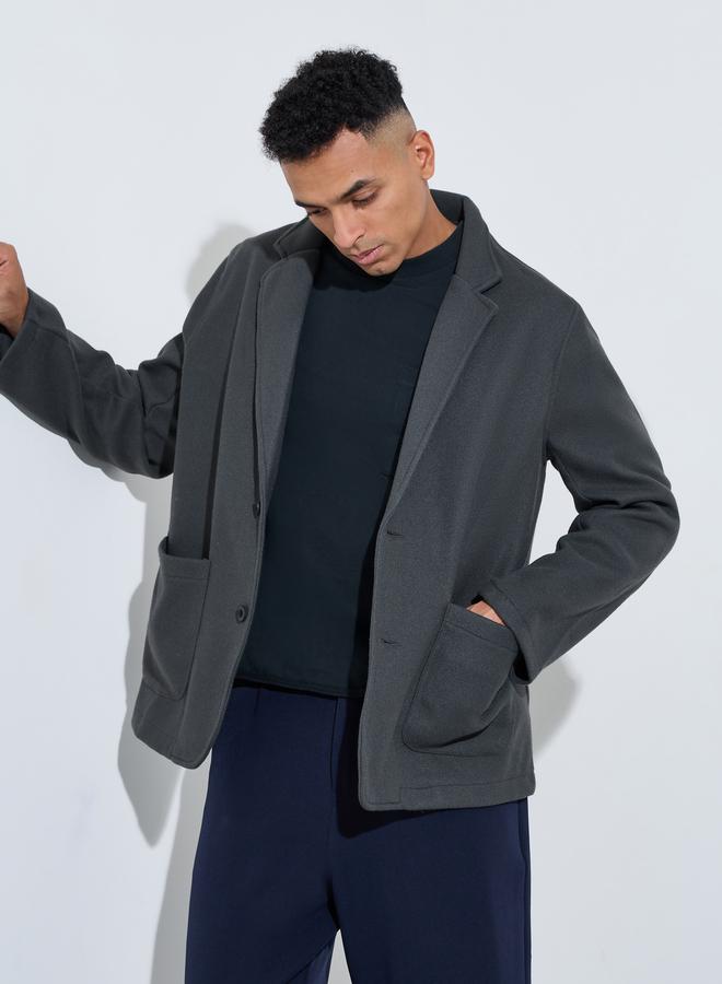 Styli Charcoal Solid Pocket Details Tailored Winter Coat - Image 1