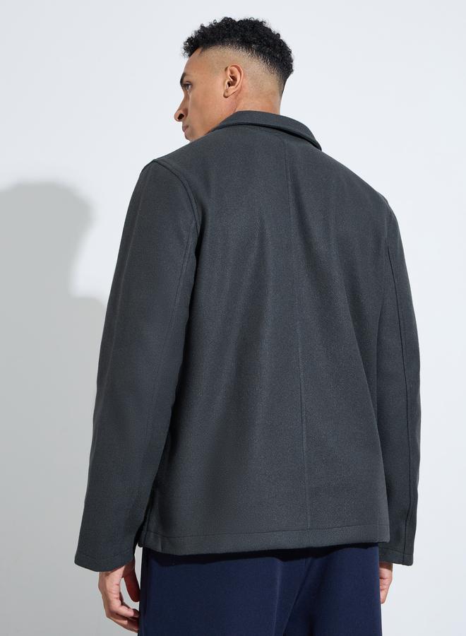 Styli Charcoal Solid Pocket Details Tailored Winter Coat - Image 5