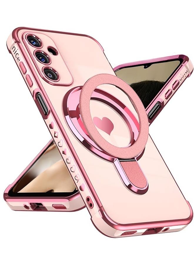 Love Heart Kickstand Case for Samsung Galaxy A17 5G, [Luxury Plated Gold Edge][Light Slim] Soft TPU Shockproof Protection Case Cover for Galaxy A17 5G, Pink - Image 1