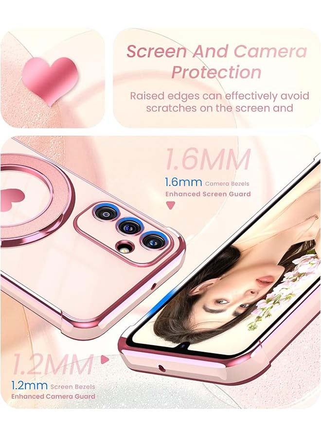 Love Heart Kickstand Case for Samsung Galaxy A17 5G, [Luxury Plated Gold Edge][Light Slim] Soft TPU Shockproof Protection Case Cover for Galaxy A17 5G, Pink - Image 2