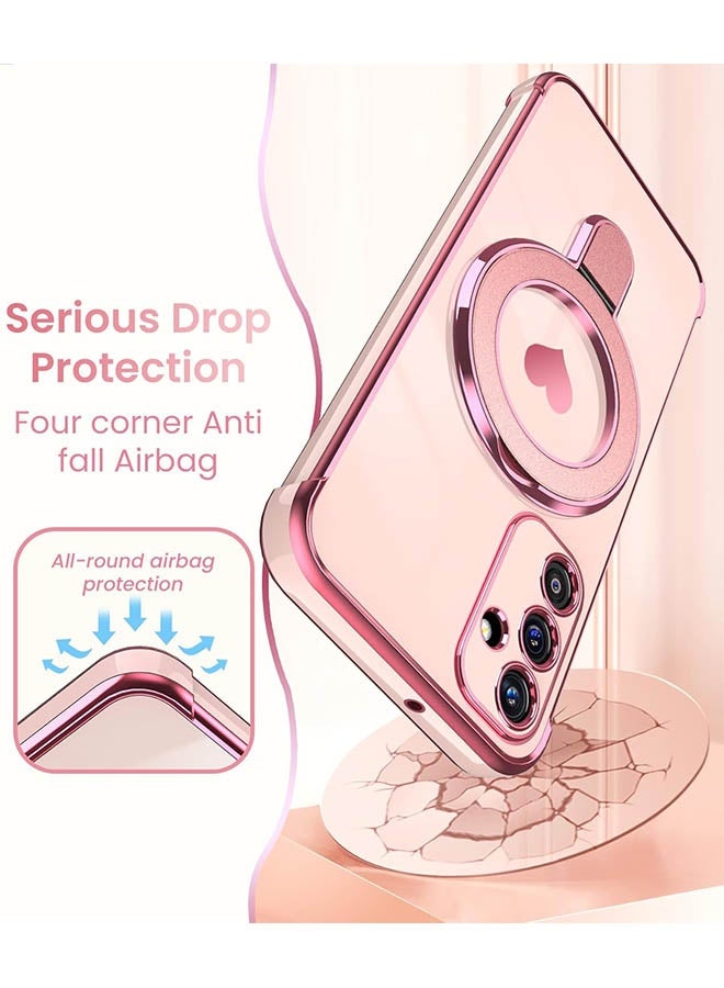 Love Heart Kickstand Case for Samsung Galaxy A17 5G, [Luxury Plated Gold Edge][Light Slim] Soft TPU Shockproof Protection Case Cover for Galaxy A17 5G, Pink - Image 3